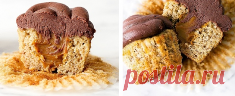 Банановые капкейки с шоколадным кремом и начинкой из вареной сгущенки