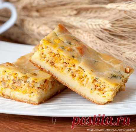 Рыбный пирог из жидкого блинного теста