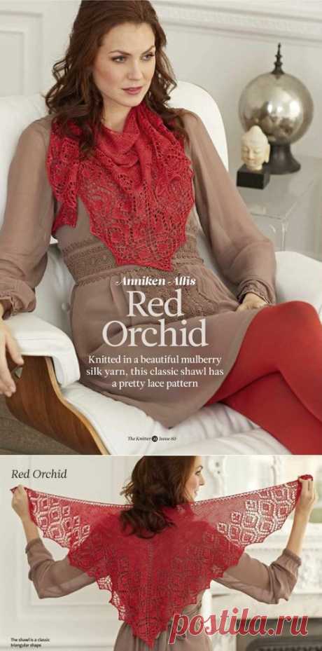 Вязание шали Red Orchid, The Knitter 80