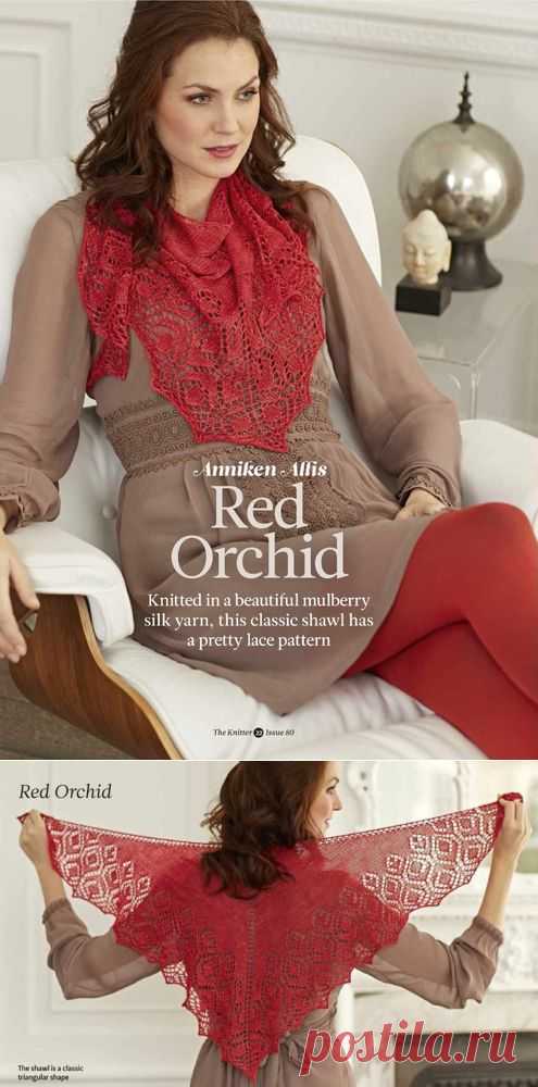 Вязание шали Red Orchid, The Knitter 80