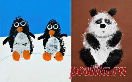 Отпечатки поролоном
Если ребенок слишком мал для кисточек, или кисточки дома не оказалось, можно рисовать поролоном. Берете обыкновенную губку, обмакиваете ее в гуашь и рисуете все, что угодно. Правда с мелкими деталями тут беда, но вот крупные получатся необычными.