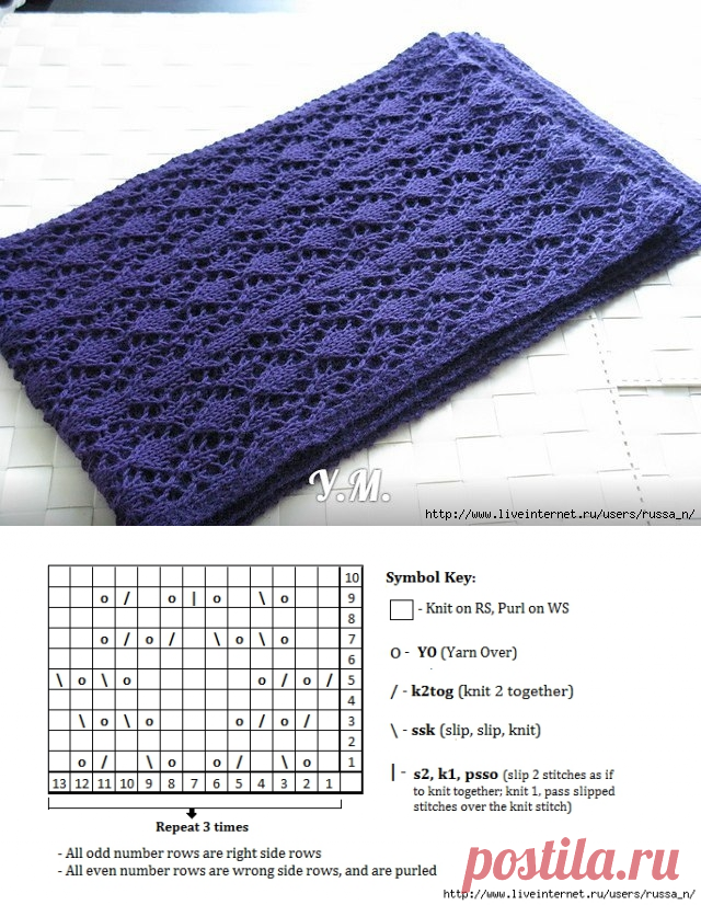 Кружевной шарф спицами "Lataa".