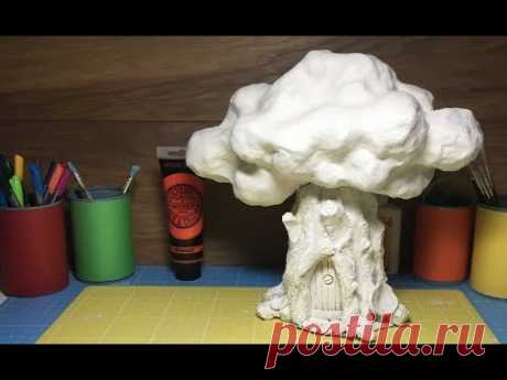 How To Make a Fantasy Fairy Treehouse Paper Clay toadstool ,Fairy Garden Ornament