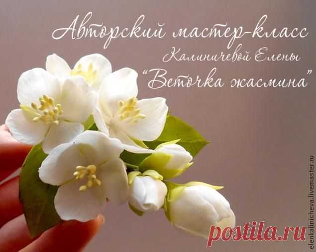 Жасминовая ветвь из холодного фарфора. МК Калиничевой Елены.