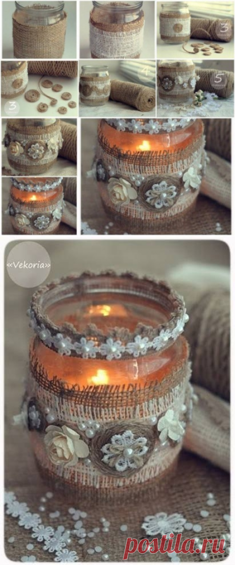 Красивый подсвечник из банки для зимнего декора