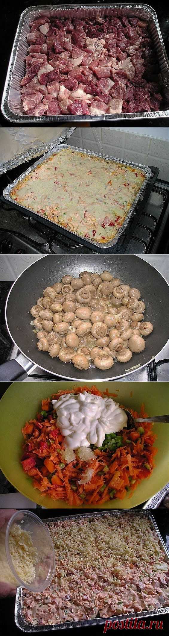 Свинина запеченная в духовке с картошкой, грибами и овощами | 8 Ложек