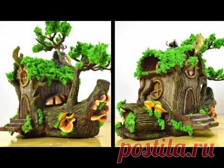 DIY Log Fairy House Using Cardboard Box | Paper Clay Tutorial