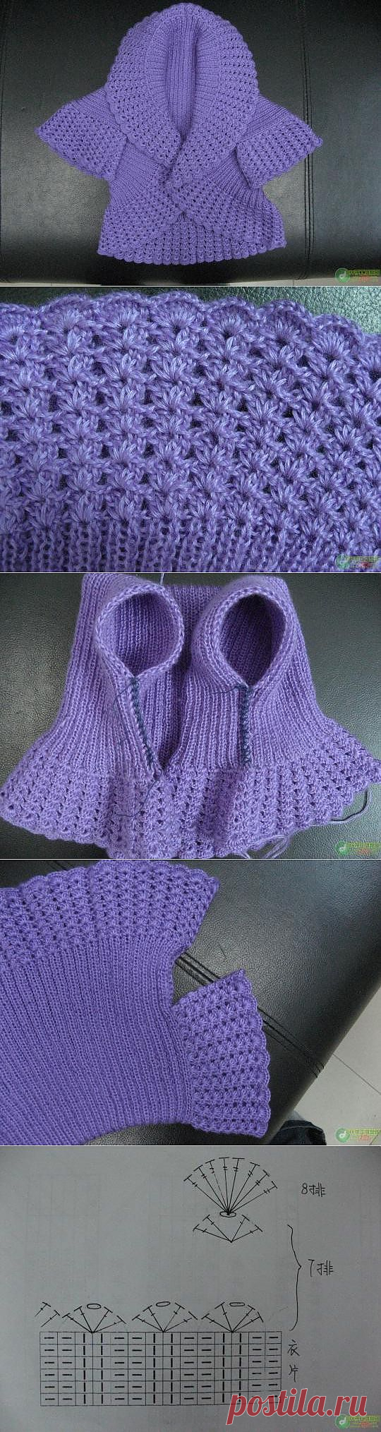 Болеро из прямоугольника спицами и крючком. 2 варианта.