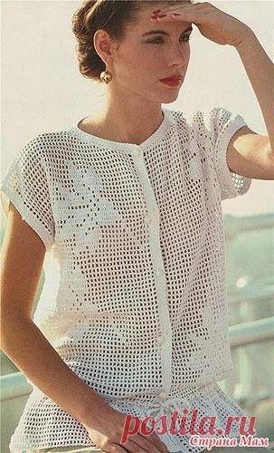 Летние кофточки в филейной технике. Вязание крючком.