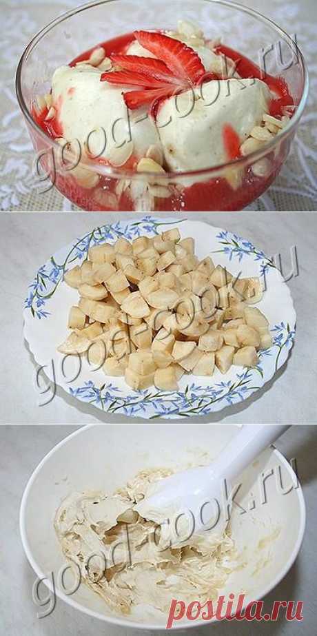 десерт из замороженных бананов и клубники