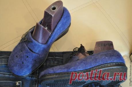 Купить Туфли валяные &quot;Классик джинс&quot; - синий, джинсовый стиль, туфли женские