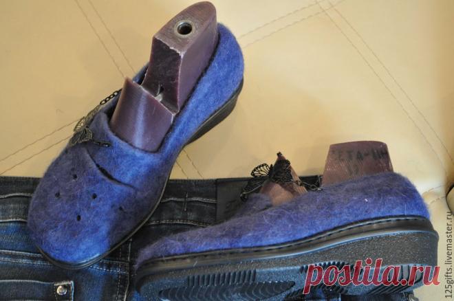 Купить Туфли валяные "Классик джинс" - синий, джинсовый стиль, туфли женские