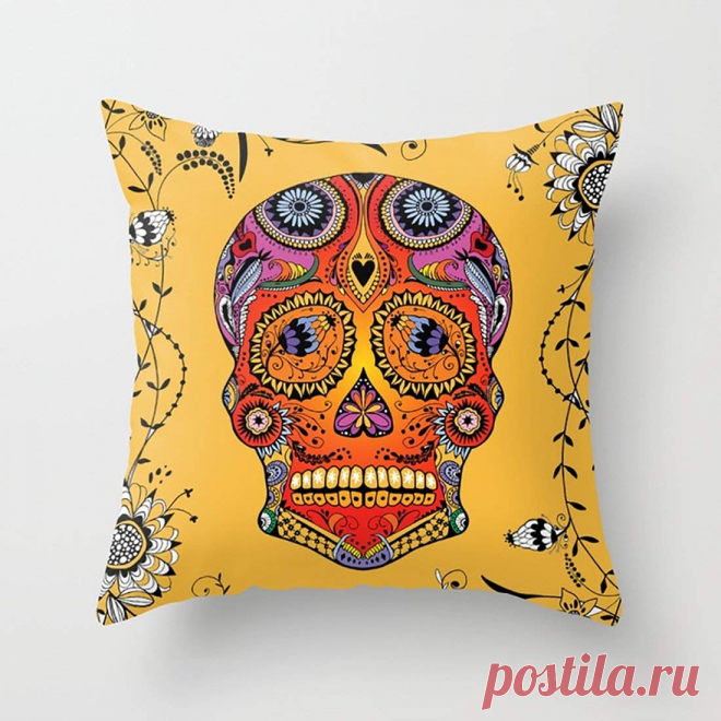 Amazon.com: MostFans Throw Pillow Covers Yellow Sugar Skull Cushion Covers with Square Pillowcases Soft Microfiber For Sofa Set: Home & Kitchen