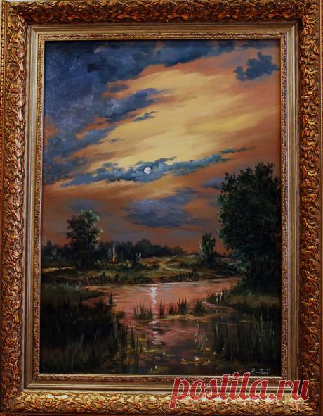 &quot;Лунная дорожка&quot;подрамник 50х70\в раме 68х88\масло\холст\авторская\продаю или под заказ