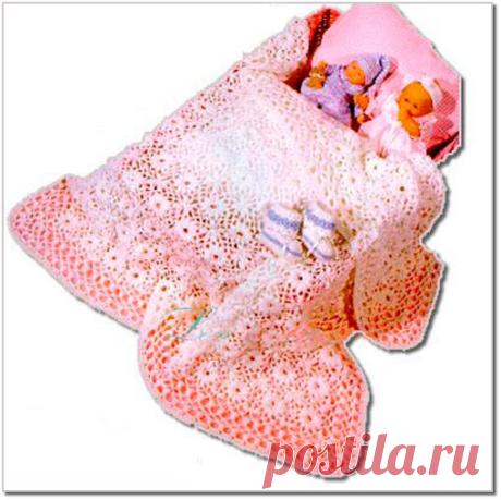 Покрывало, связанное крючком для новорожденного. Схема. Вязанные пинетки.