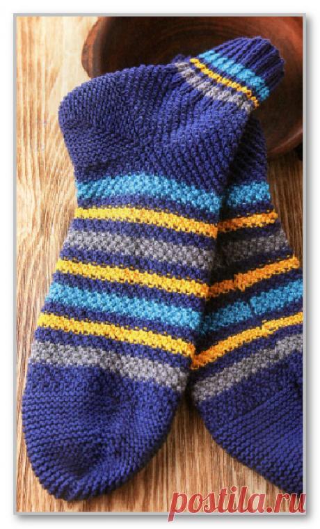 Вязание спицами. Цветные носки в полоску, с узором Рис. Размеры: 37-38