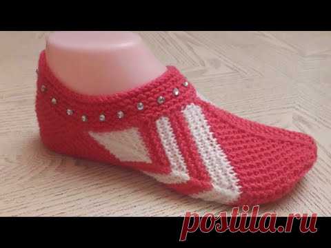 Тапочки-следки из квадратов(ромбов) спицами