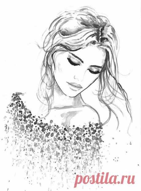 Print from Original Watercolor Fashion Illustration by Mysoulfly | girl, fashion и black and white