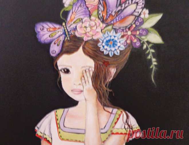 Beautiful Flower Child Mixed Media Painting. от MidorisMyMuse