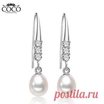 Pearl Water Drop Earrings Pure 925 Sterling Silver Cubic Zirconia Earring For Women Natural Pearl Fashion Wedding Bridal Jewelry, принадлежащий категории Висячие серьги и относящийся к Ювелирные изделия на сайте AliExpress.com | Alibaba Group