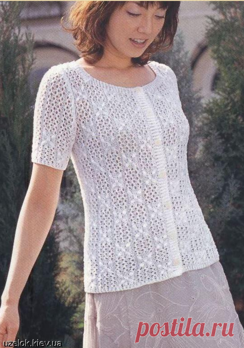 Ажурная летняя кофточка спицами — HandMade