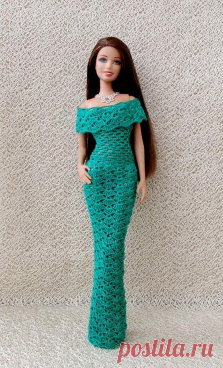 Платье для Барби крючком: платье со спущенными бретельками