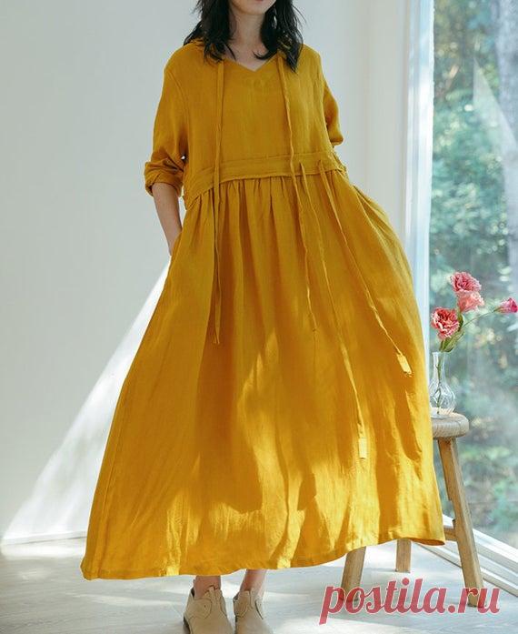 Women long dress Linen Dresses for women maxi dress Prom | Etsy 【Fabric】  linen 【Color】 Yellow, purple 【Size】 Shoulder 40cm / 16  Sleeve 49cm / 19 Big Arm circumference 38cm / 15 Cuff circumference 28cm/ 11 Bust 110cm / 43 Waist 104cm / 41 Length 125cm / 49    Washing & Care instructions: -Hand wash or gently machine washable do not tumble dry -Gentle wash cycle