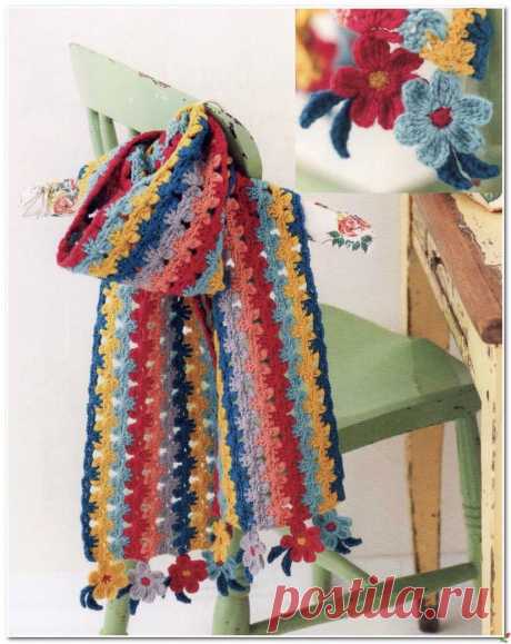 Разноцветный шарф крючком. Схемы. / knittingideas.ru