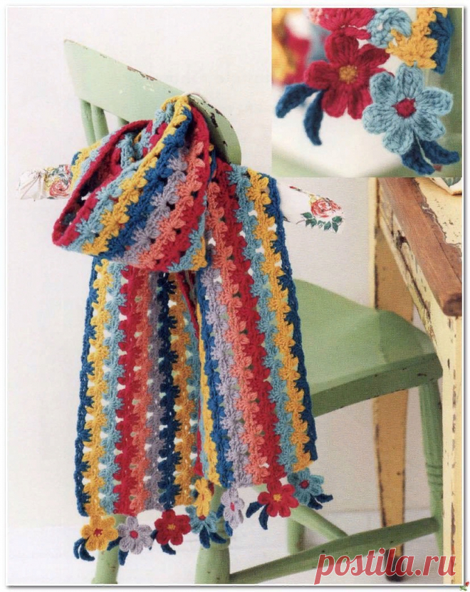 Разноцветный шарф крючком. Схемы. / knittingideas.ru