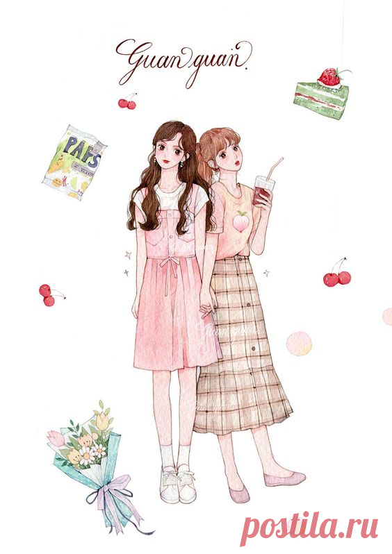 少女水彩手绘穿搭_官官an__插画师作品_涂鸦王国gracg.com