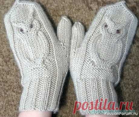 Варежки спицами узором "Сова". Описание | Вязание спицами аксессуаров Варежки спицами с узором "Совы". Описание вязания варежек спицами&nbsp;