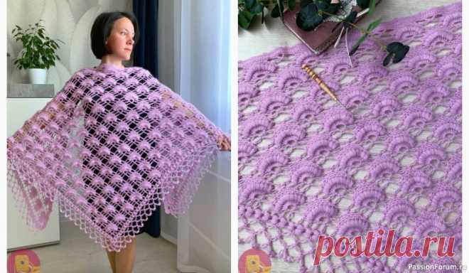 Шаль «Гейша». Схема | Вязаные крючком аксессуары Такая нежная, воздушная и в то же время невероятно уютная и тёплая! Просто создана для романтичных вечеров или уютных прогулок.Пряжа: Alize Angora Real 40, оттенок 27 (очень красивый сиреневый цвет, который влюбляет с первого взгляда!)  Расход: 4 моточка по 100...