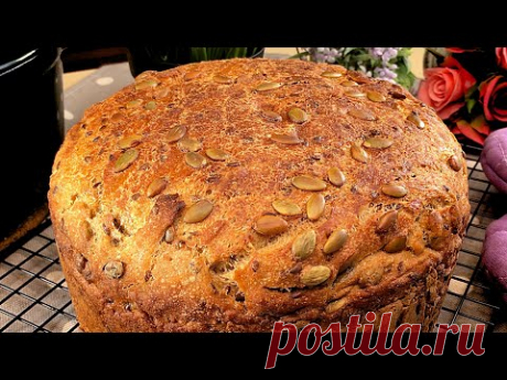 Цельнозерновой хлеб с медом и семечками без замеса! хлеб в миске