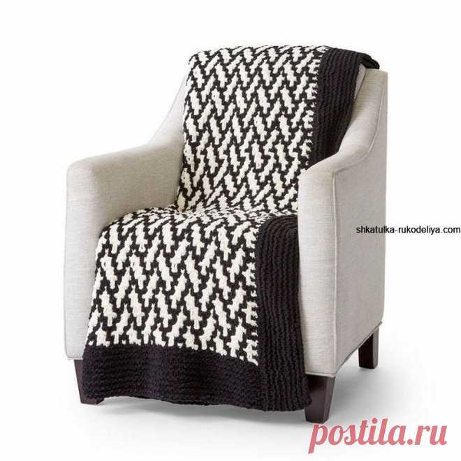 Жаккардовый плед спицами Простой ленивый жаккард для пледа