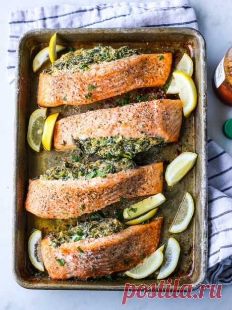 Форель со сливочным сыром и шпинатом