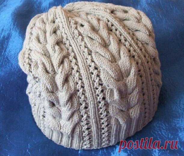 Шапочка и митенки “Ажурная осень”.

Автор: Марина
Размер: на окружность головы 55-57 см
Вам потребуется: 80 г пряжи на шапочку и 40 г пряжи на митенки (ALIZE Cotton Gold, 55% хлопок, 45% акрил, вес: 100 гр., длина: 330 м), круговые спицы.

Основные узоры:
Резинка: вязать по схеме (раппорт 24 петли и 4 ряда)

Основной узор для шапочки: вязать по схеме (раппорт 31 петля и с 7-го по 16-й ряд)

Основной узор для митенок: вязать по схеме (раппорт 55 петель и с 7-го по 16-й ряд)...