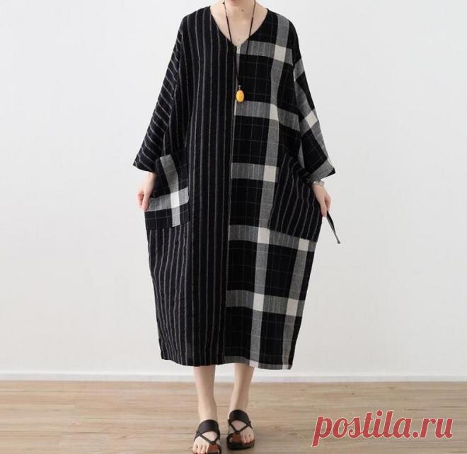 Black Plus size linen dress womens dresses Loose long | Etsy