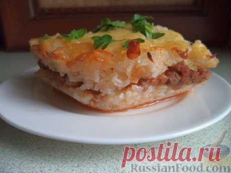 Рецепт: Запеканка из риса и мясного фарша с яблоками на RussianFood.com