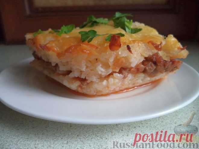 Рецепт: Запеканка из риса и мясного фарша с яблоками на RussianFood.com