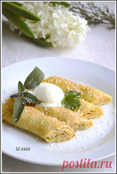 Блины на кокосовом молоке с кокосовой стружкой.. Рецепт c фото, мы подскажем, как приготовить!