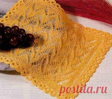 Прямоугольная ажурная салфетка спицами