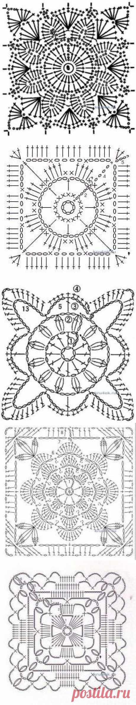 Схемы квадратных мотивов - вязание крючком на kru4ok.ru