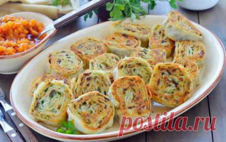 Рулетики из лаваша с картофелем, грибами и зеленью