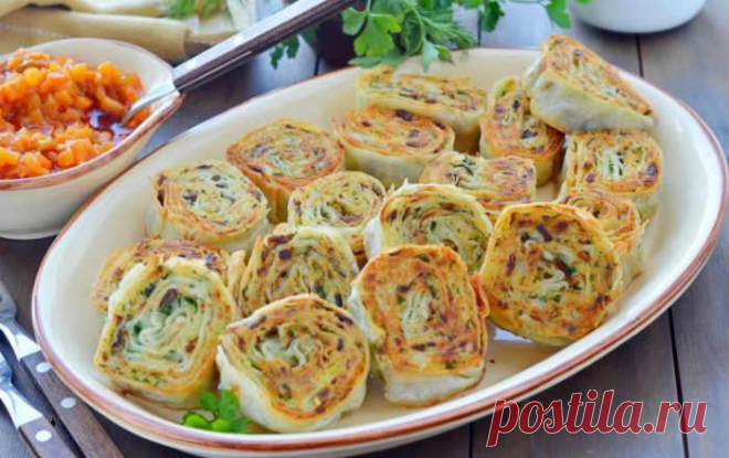 Рулетики из лаваша с картофелем, грибами и зеленью