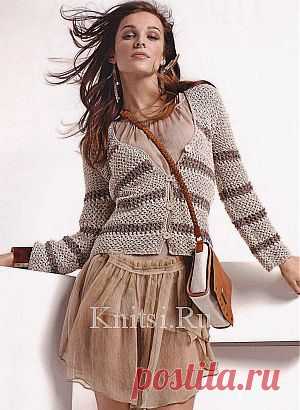 Короткий жакет с V-образным вырезом. Вязание для женщин / Жакеты / Спицами