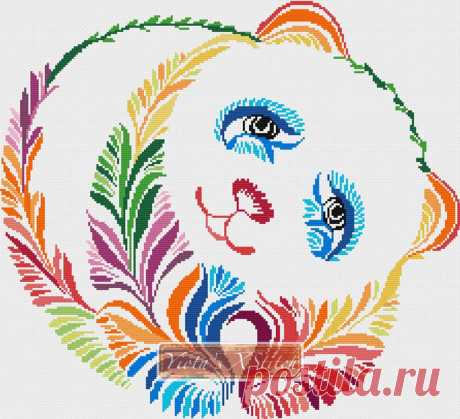 Rainbow panda cross stitch kit Rainbow modern panda cross stitch kit. Counted cross stitch kit with whole stitches only. Kit contains: Cross stitch pattern Fabric - see options available Threads pre-wound on plastic card bobbins Needle Instructions