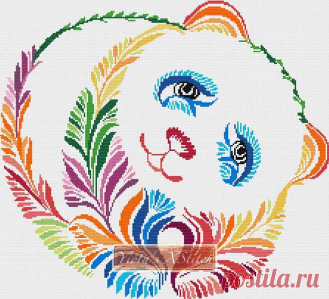 Rainbow panda cross stitch kit Rainbow modern panda cross stitch kit. Counted cross stitch kit with whole stitches only. Kit contains: Cross stitch pattern Fabric - see options available Threads pre-wound on plastic card bobbins Needle Instructions