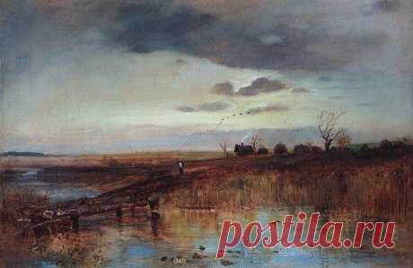 Алексей Кондратьевич Саврасов (1830-1897). Осень. Деревушка у ручья, 1870-е. / Удивительное искусство