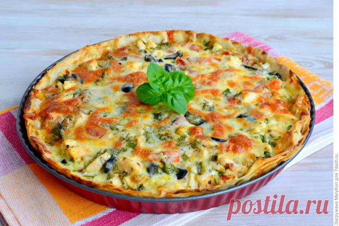 Открытый пирог (киш) с курицей, зеленью и сыром - Журнал для женщин