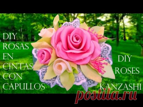 DIY rosas con capullos en flor en cintas - roses with blooming flowers in ribbons
